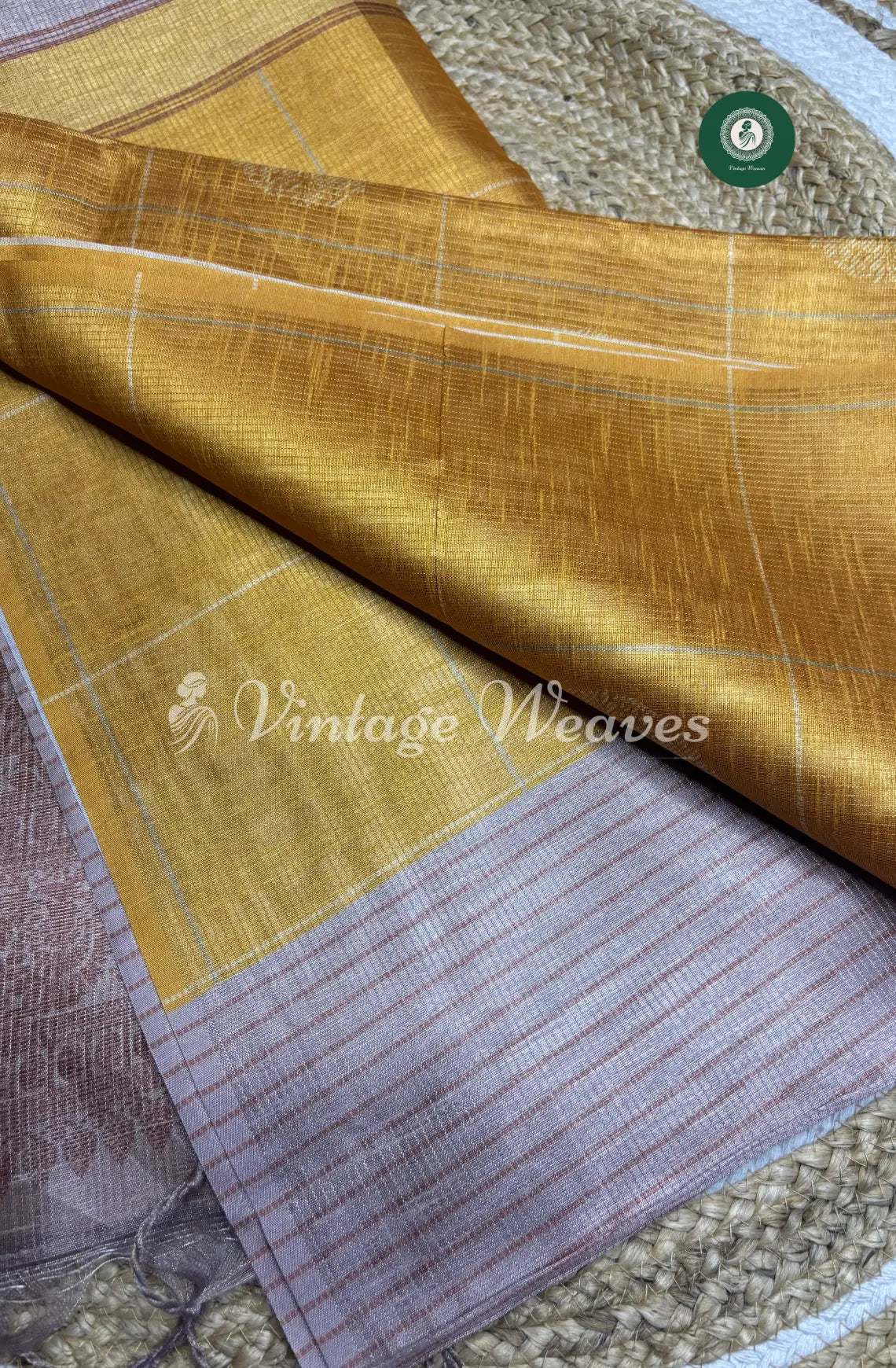 Semi Tusser Silk Saree With Contrast Pallu-Yellow