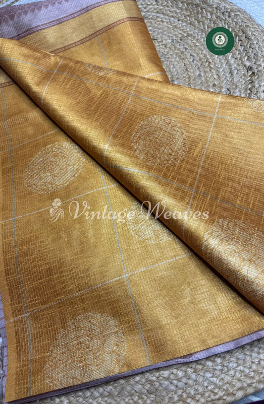 Semi Tusser Silk Saree With Contrast Pallu-Yellow