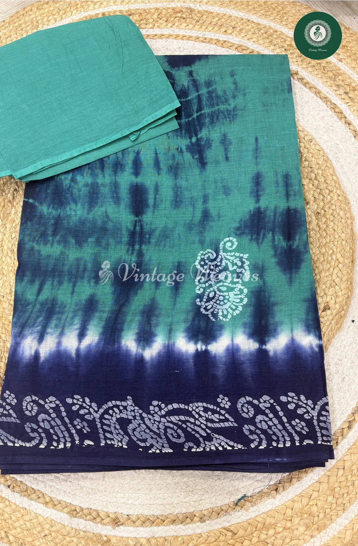 Shibori Printed Cotton Saree-Blue