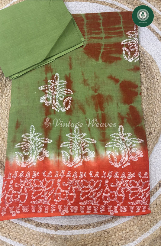 Shibori Printed Daily Wear Cotton-Green