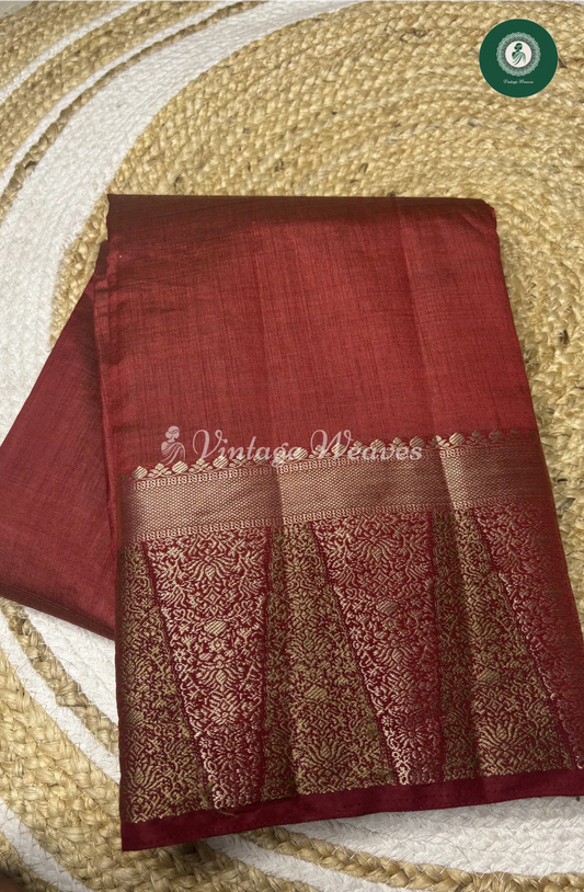 Soft And Shiny Tusser Silk Saree-Marron