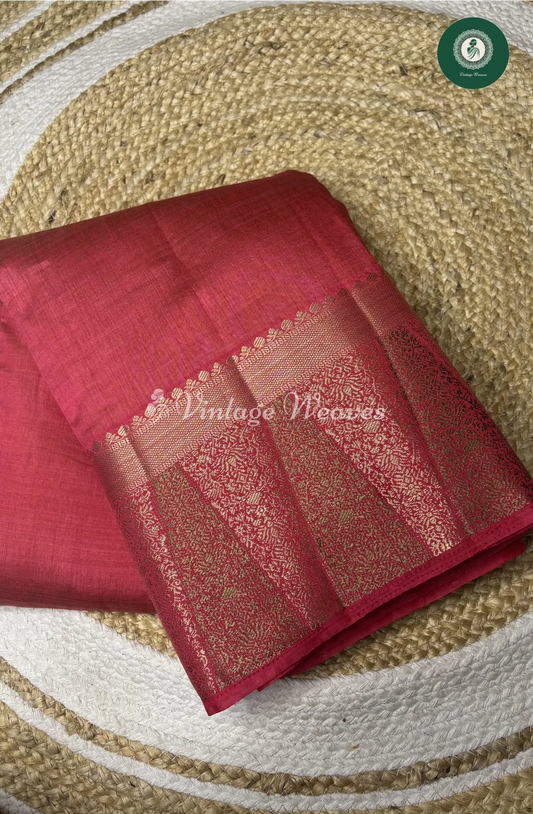 Soft And Shiny Tusser Silk Saree-PinkishRed