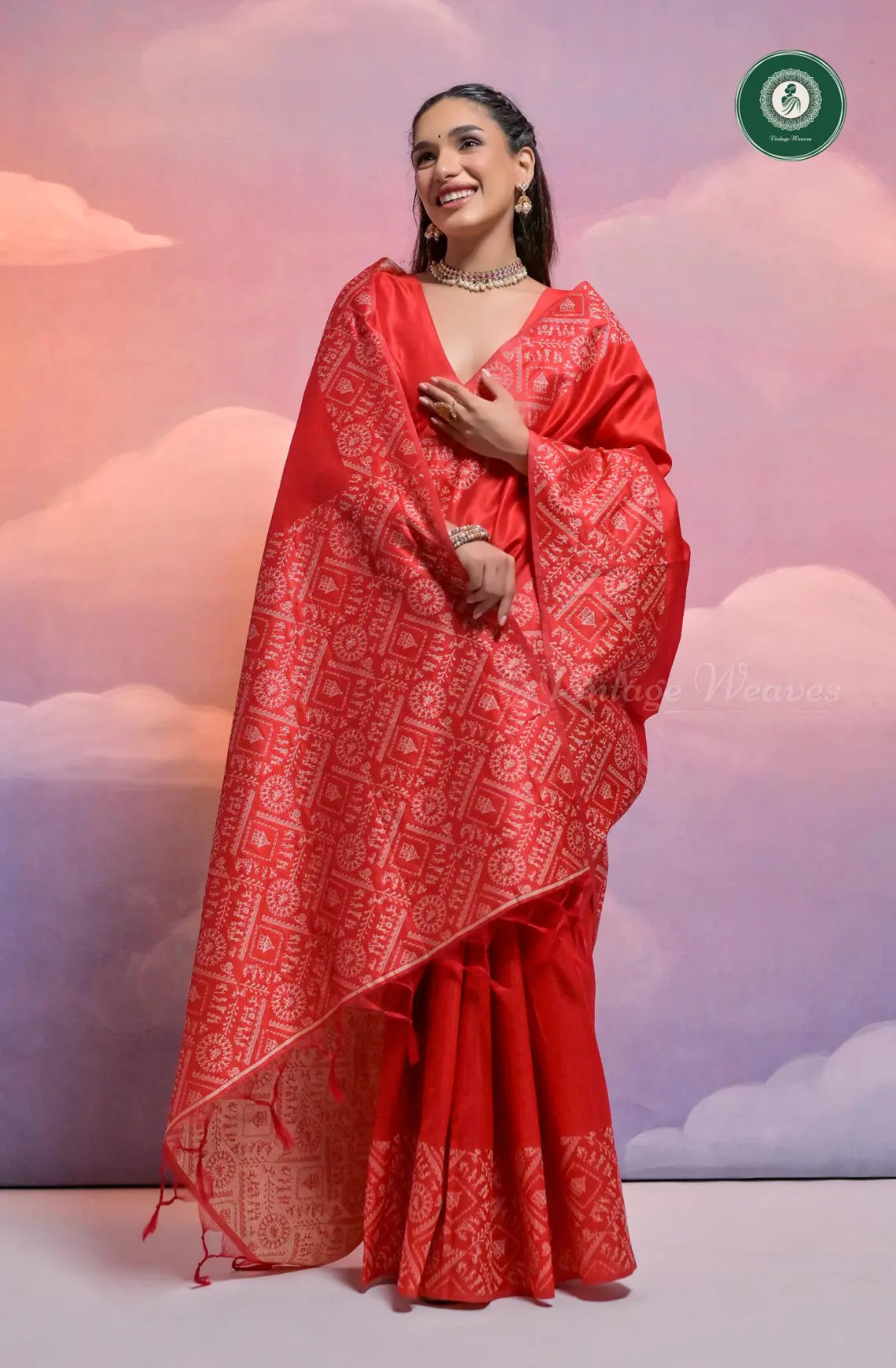Soft Banglori Handloom Raw Silk Saree with Warli Weaving - Red