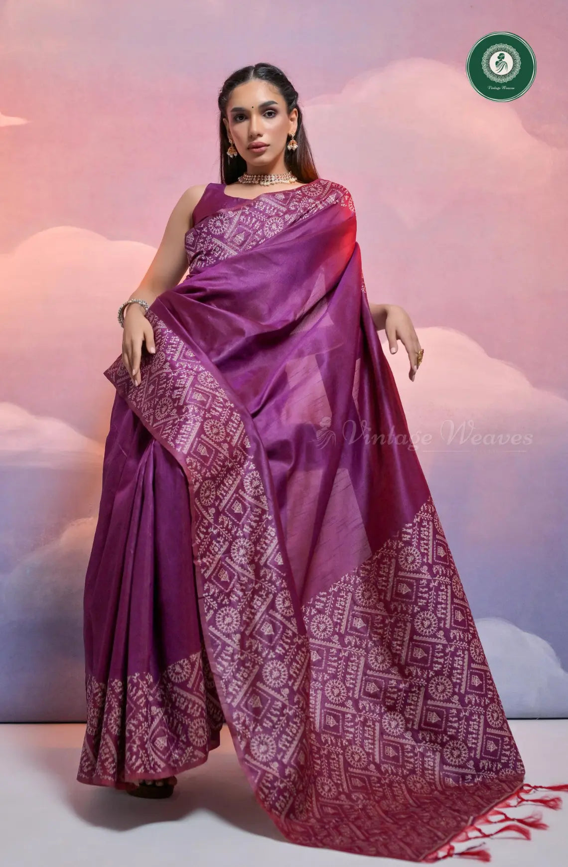 Soft Banglori Handloom Raw Silk Saree with Warli Weaving - Magenta