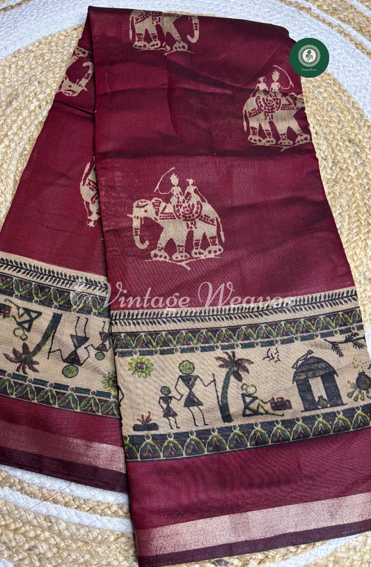 Soft DabuSilk Saree-Marron