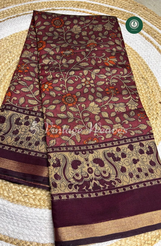 Soft DabuSilk Saree Floral Print-Magenta