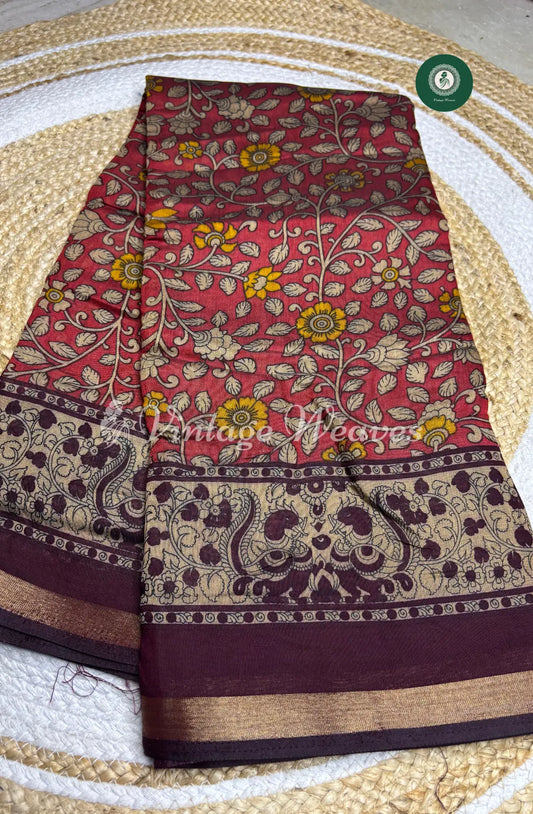 Soft DabuSilk Saree Floral Print-Marron
