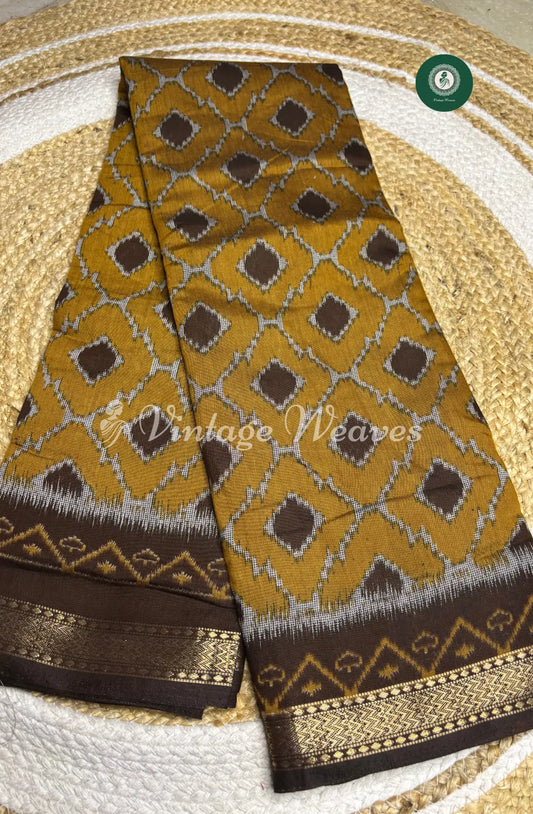 Soft DabuSilk Saree Ikkat Design-Yellow