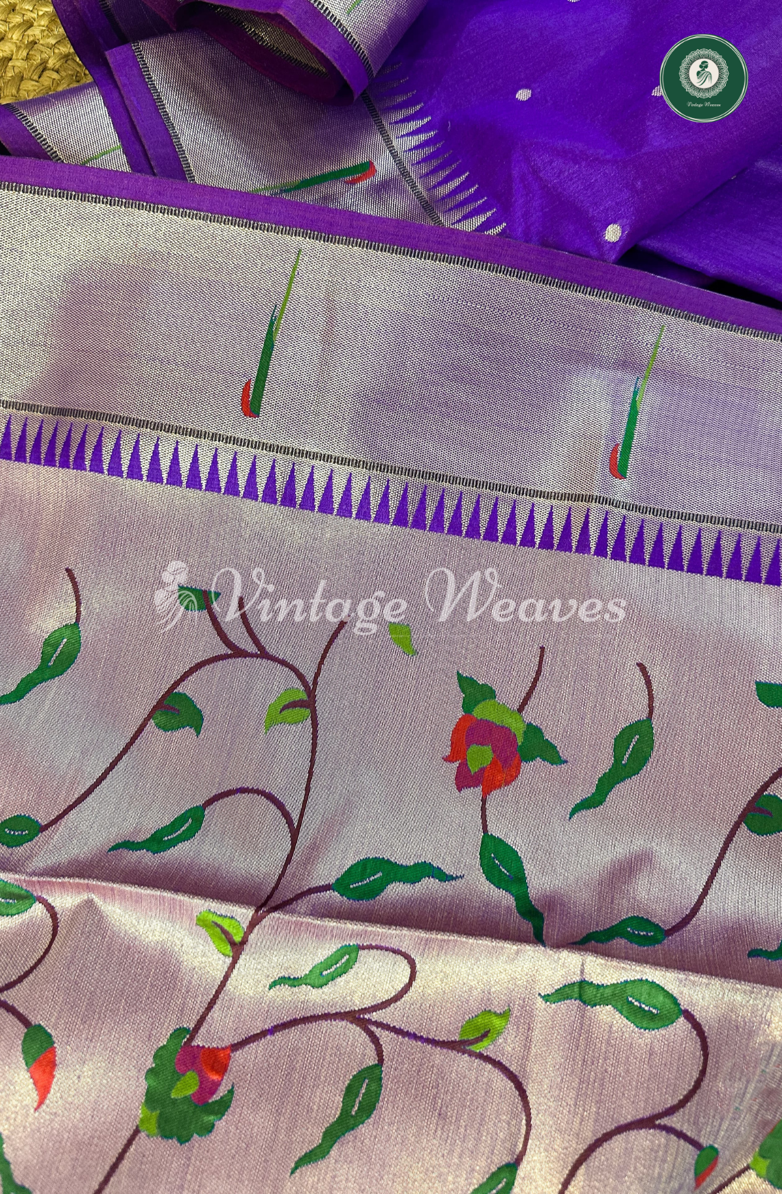 Soft Khadi Raw Silk Saree with Meena Weaving Paithani Pallu - Purple