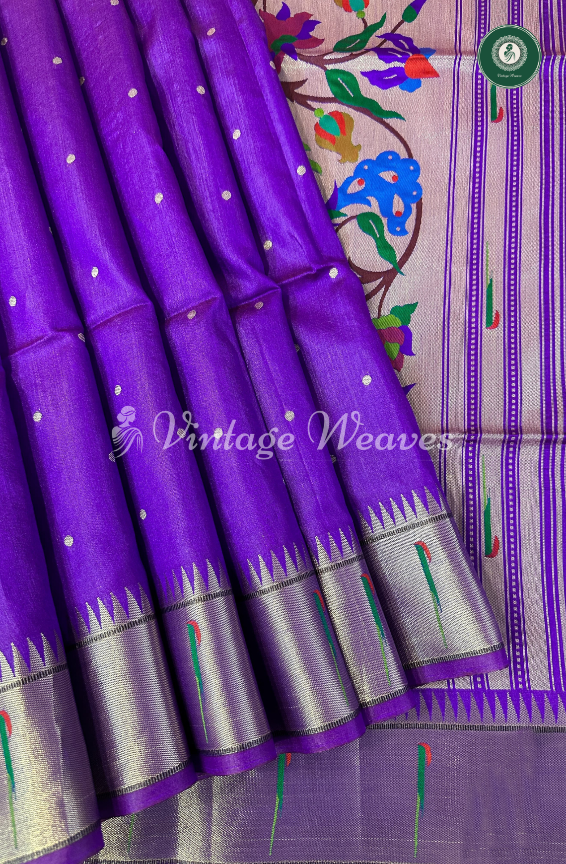 Soft Khadi Raw Silk Saree with Meena Weaving Paithani Pallu - Purple