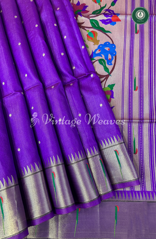 Soft Khadi Raw Silk Saree with Meena Weaving Paithani Pallu - Purple