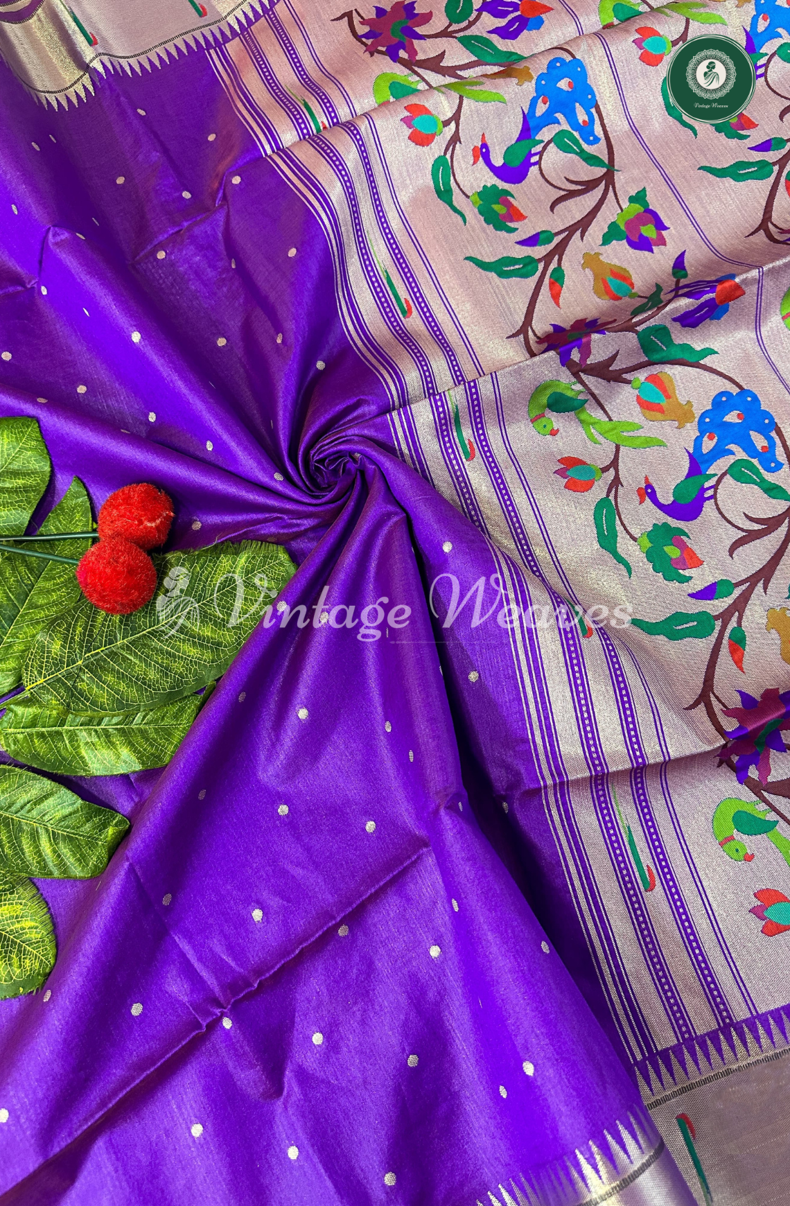 Soft Khadi Raw Silk Saree with Meena Weaving Paithani Pallu - Purple