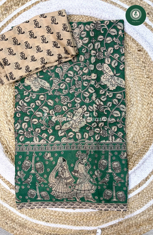 Soft Malai Cotton Saree Butterfly-Green