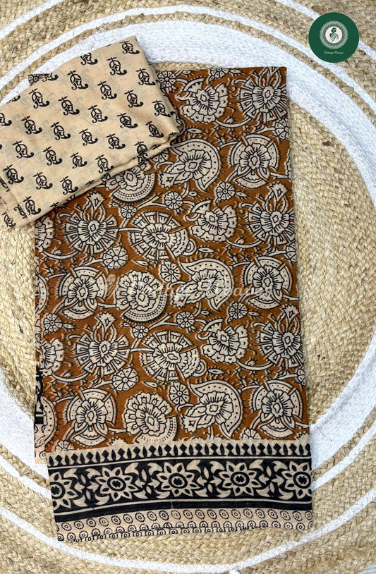 Soft Malai Cotton Saree Flower-Mustard