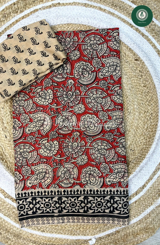 Soft Malai Cotton Saree Flower-Red