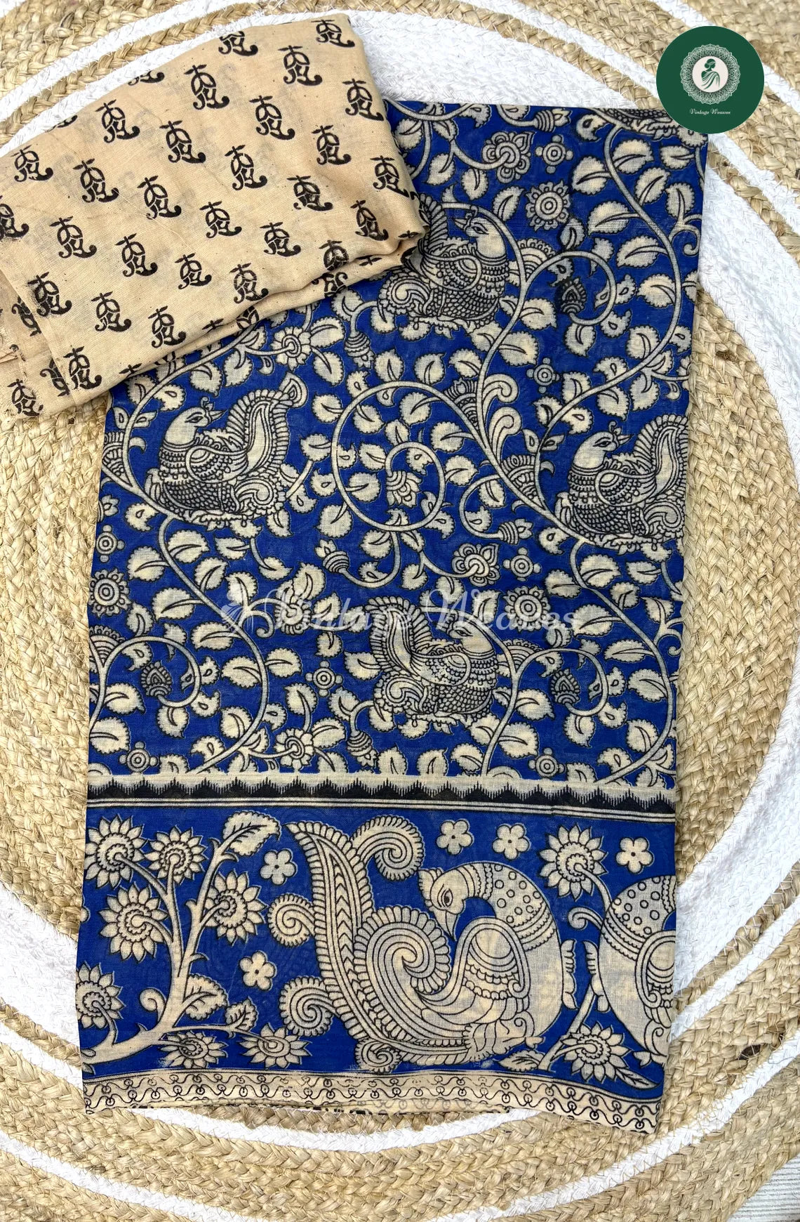 Soft Malai Cotton Saree Peacock-Blue