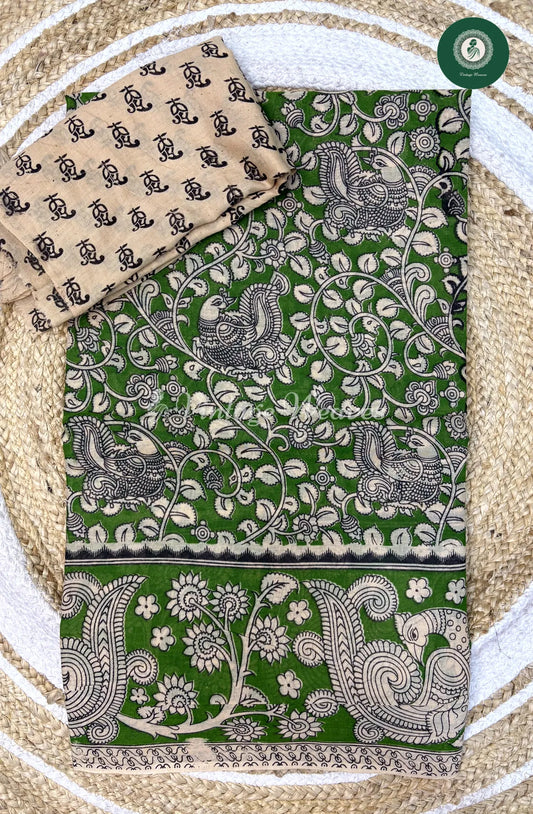 Soft Malai Cotton Saree Peacock-Green