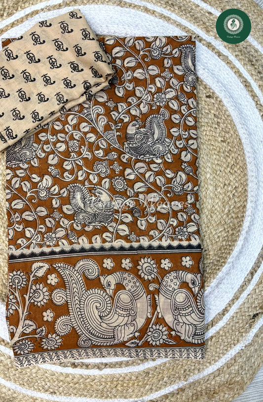 Soft Malai Cotton Saree Peacock-Mustard