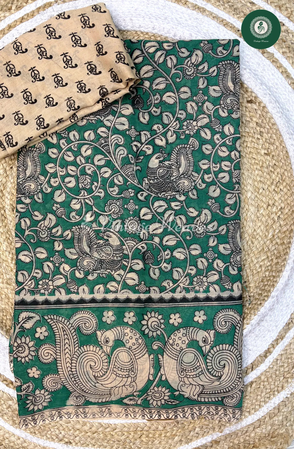Soft Malai Cotton Saree Peacock-RamaGreen
