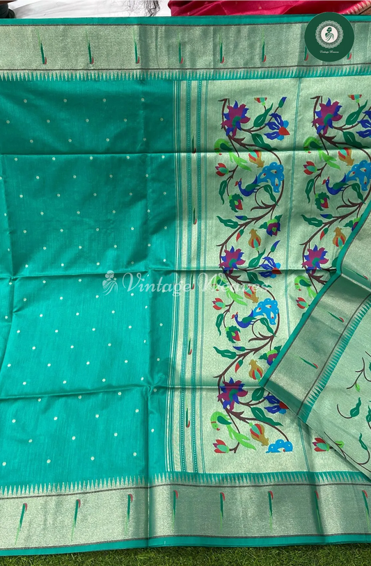 Soft Khadi Raw Silk Saree with Meena Weaving Paithani Pallu -Sky Blue