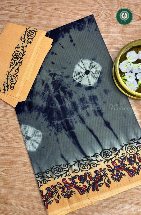 Traditional Printed Pure Cotton Saree - Grey
