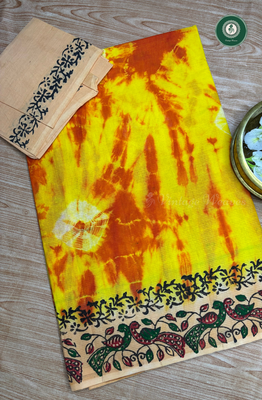 Traditional Printed Pure Cotton Saree - Yellow