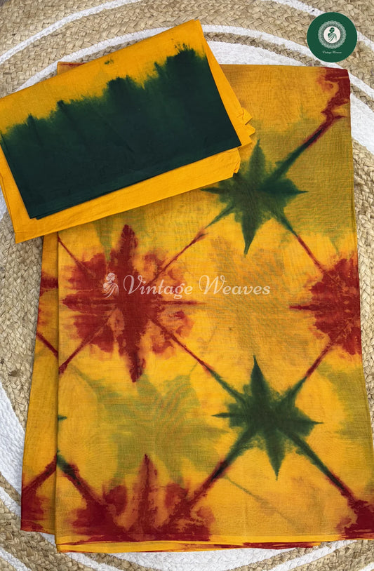 Traditional Printed Pure Cotton Saree -Yellow