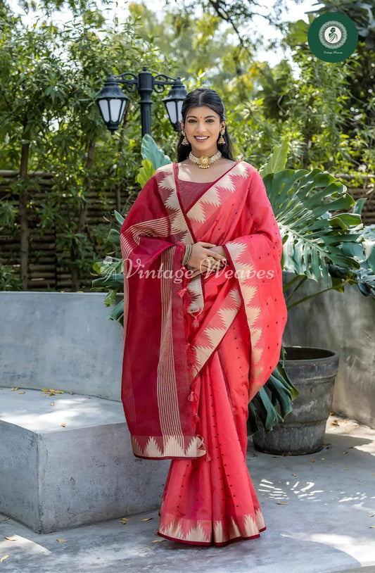 Tusser Silk Saree With Temple Border-Gajri