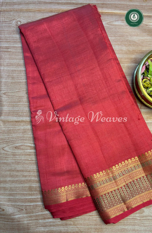 Tusser Silk Saree with ZariBorder-Red