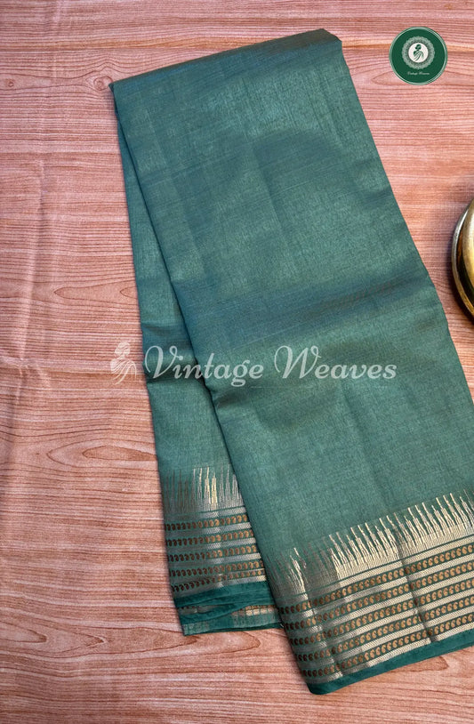 Tusser Silk Saree with ZariBorder-TealBlue