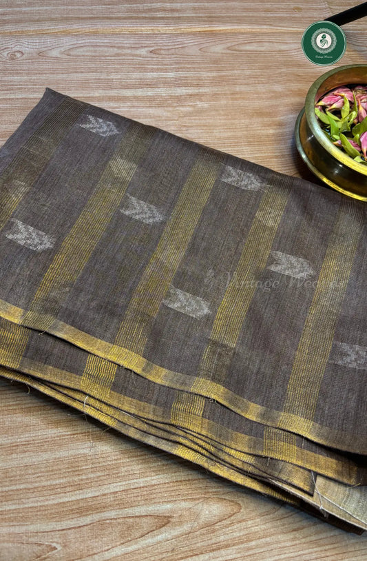 Tusser Zari Lines Weaves Saree - Olive Green