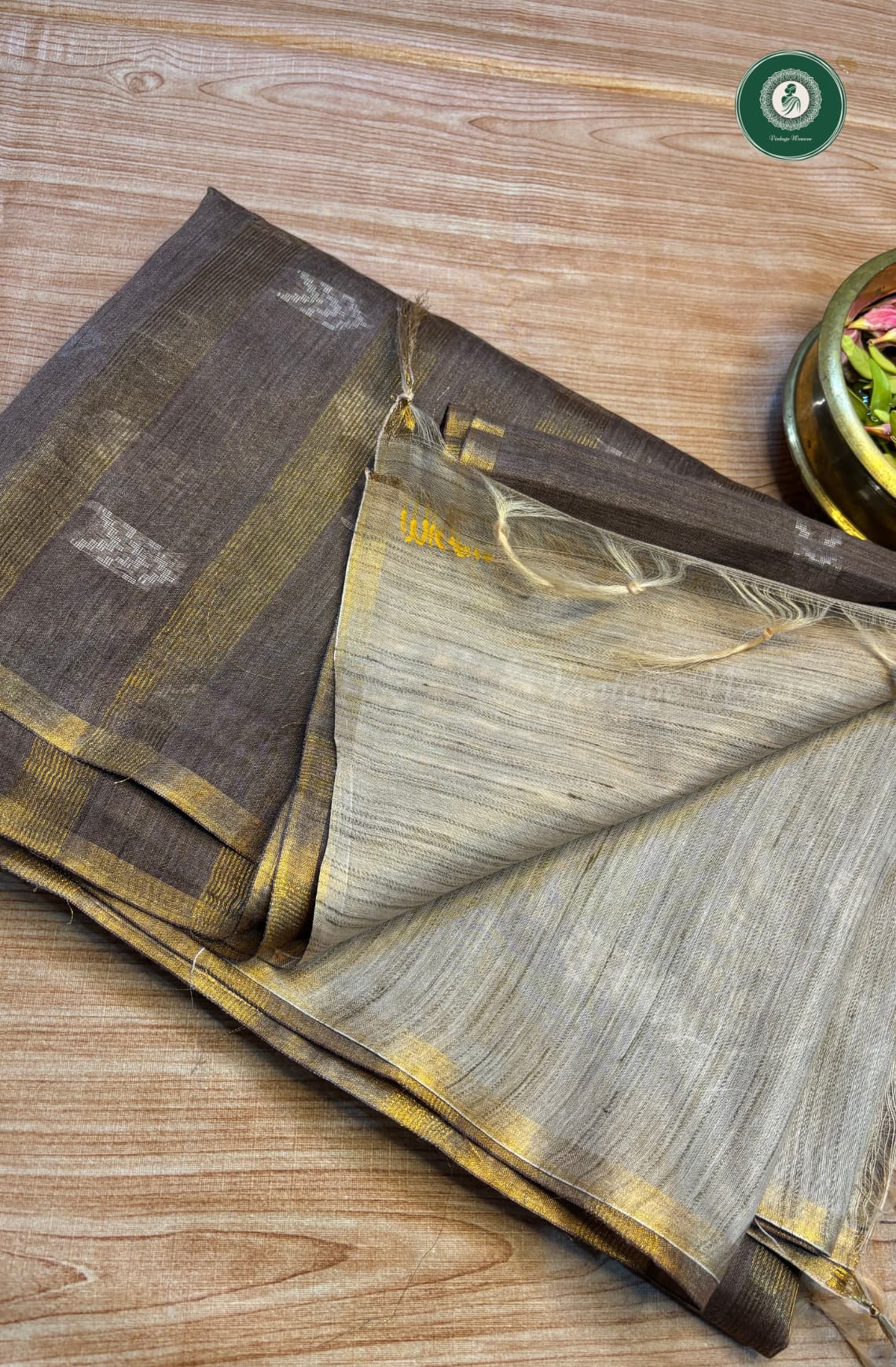 Tusser Zari Lines Weaves Saree - Olive Green