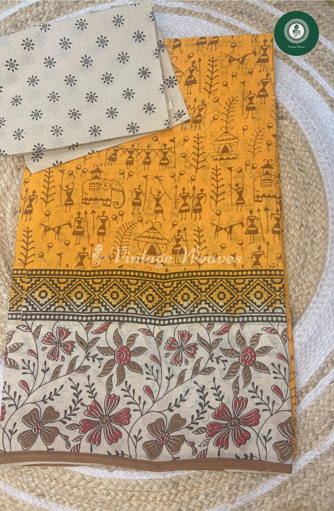 Varli Printed Cotton Saree -Yellow