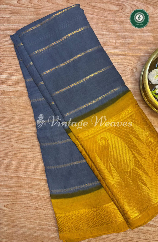 Veldhari cotton saree-Grey