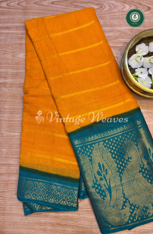 Veldhari cotton saree-Mustard