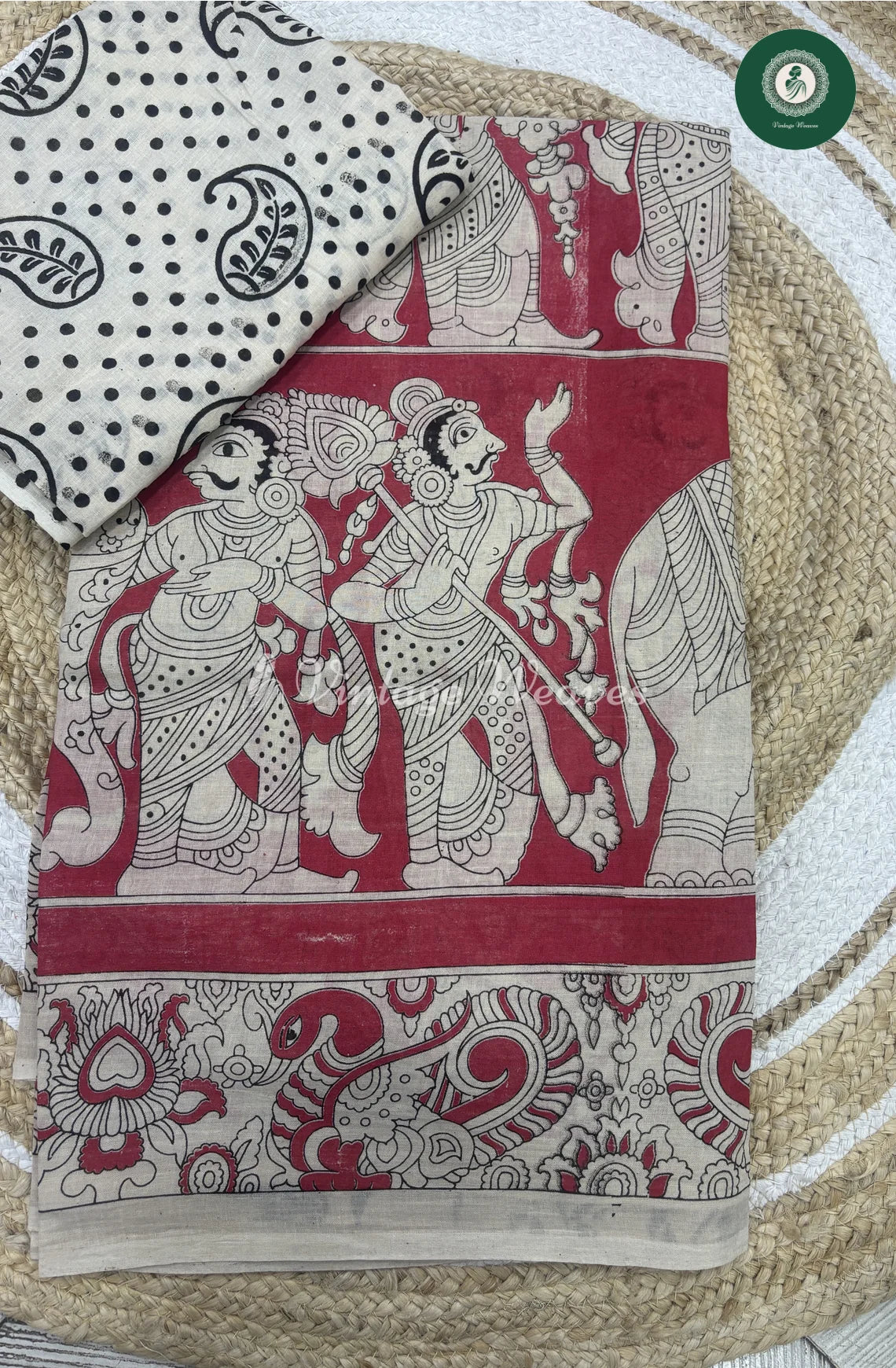 Very Soft Malai Cotton Ancient Print-Red