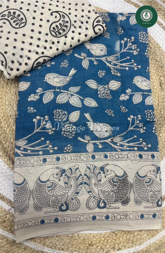 Very Soft Malai Cotton Bird Print-Blue