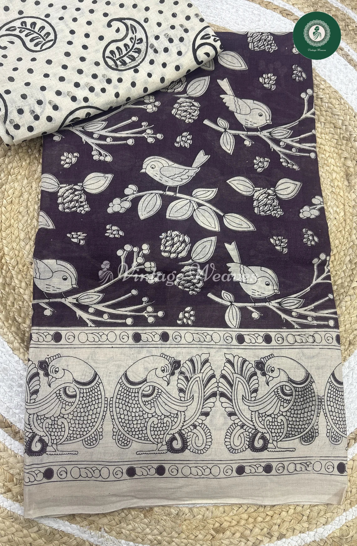 Very Soft Malai Cotton Bird Print-Brown