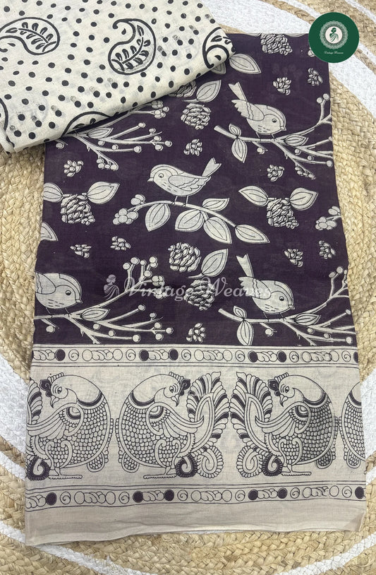 Very Soft Malai Cotton Bird Print-Brown