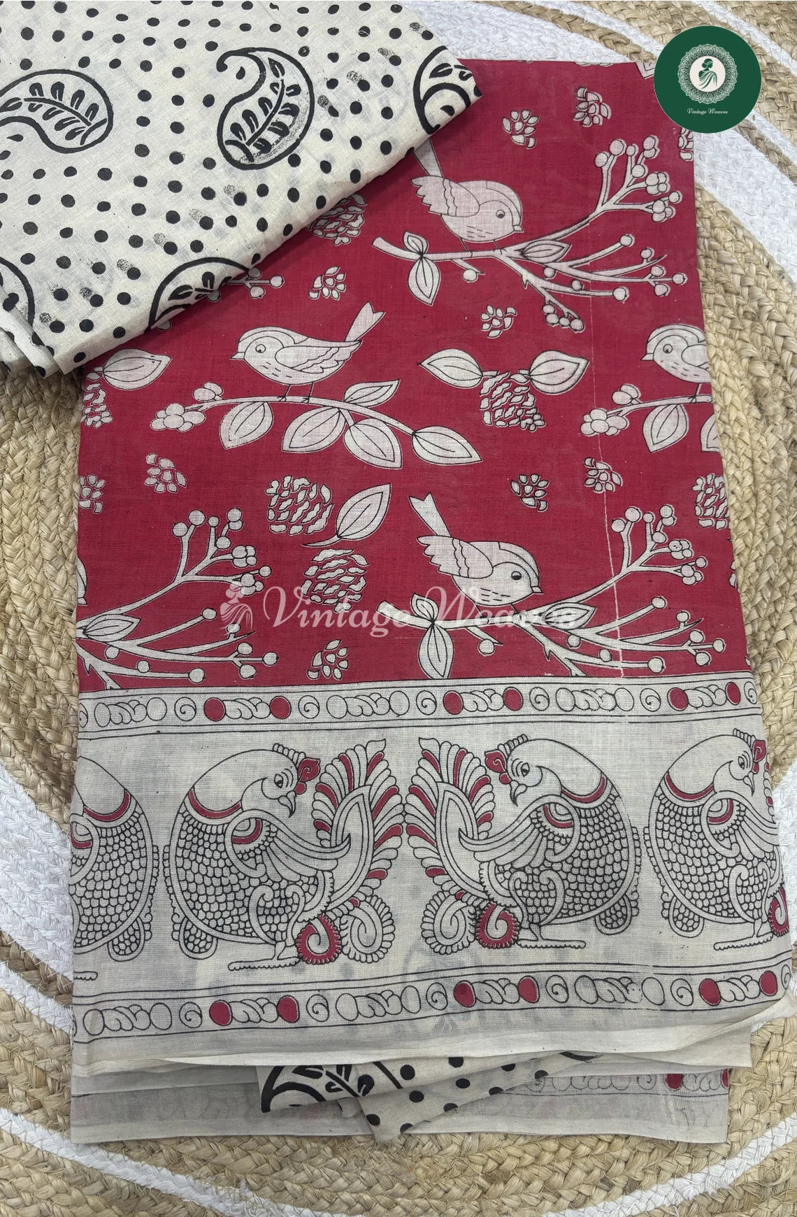 Very Soft Malai Cotton Bird Print-Red
