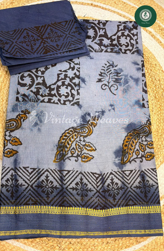 kota Cotton Saree with Printed bodyZari-Grey