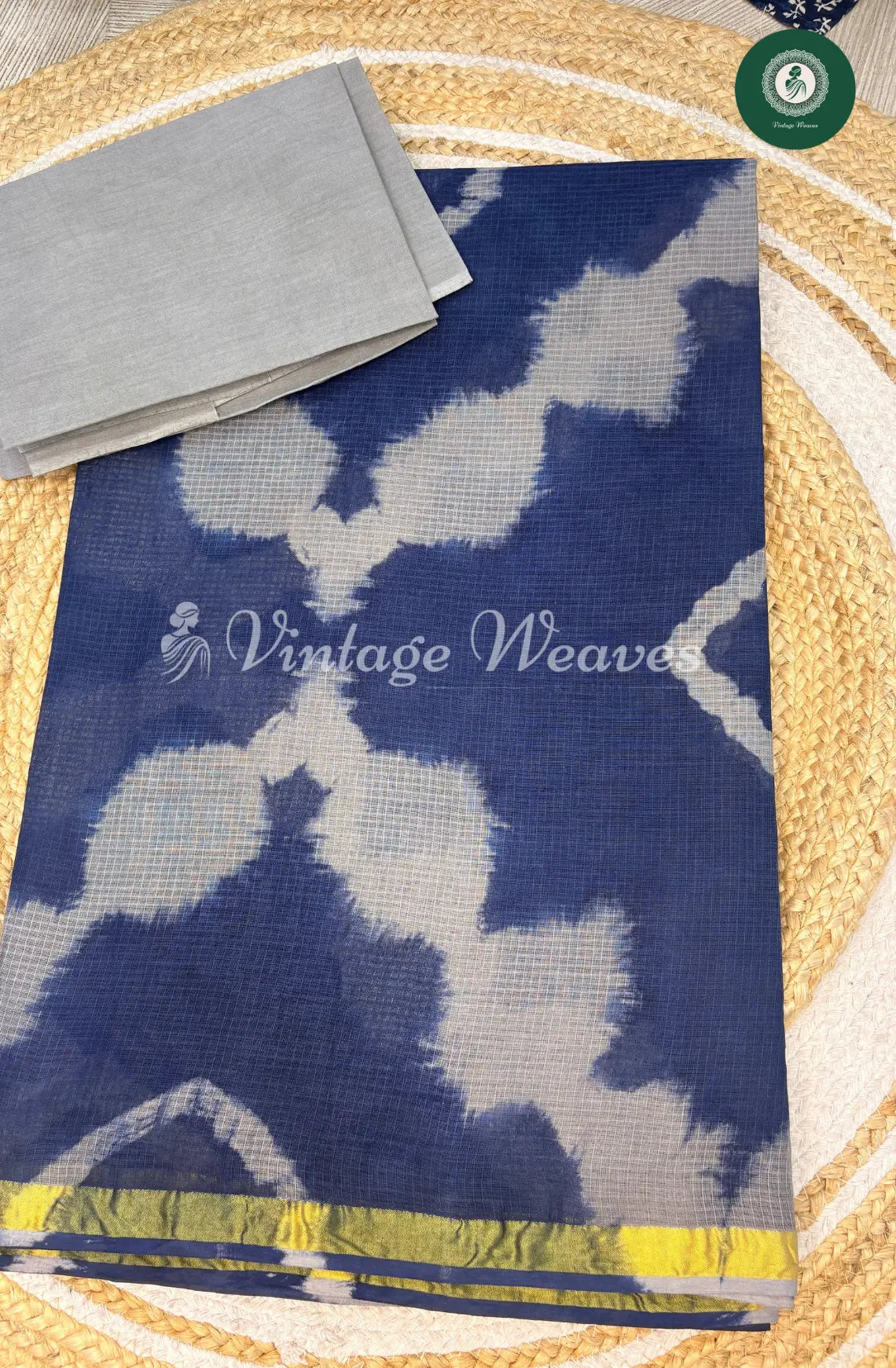Shibori Printed Cotton Saree-Blue