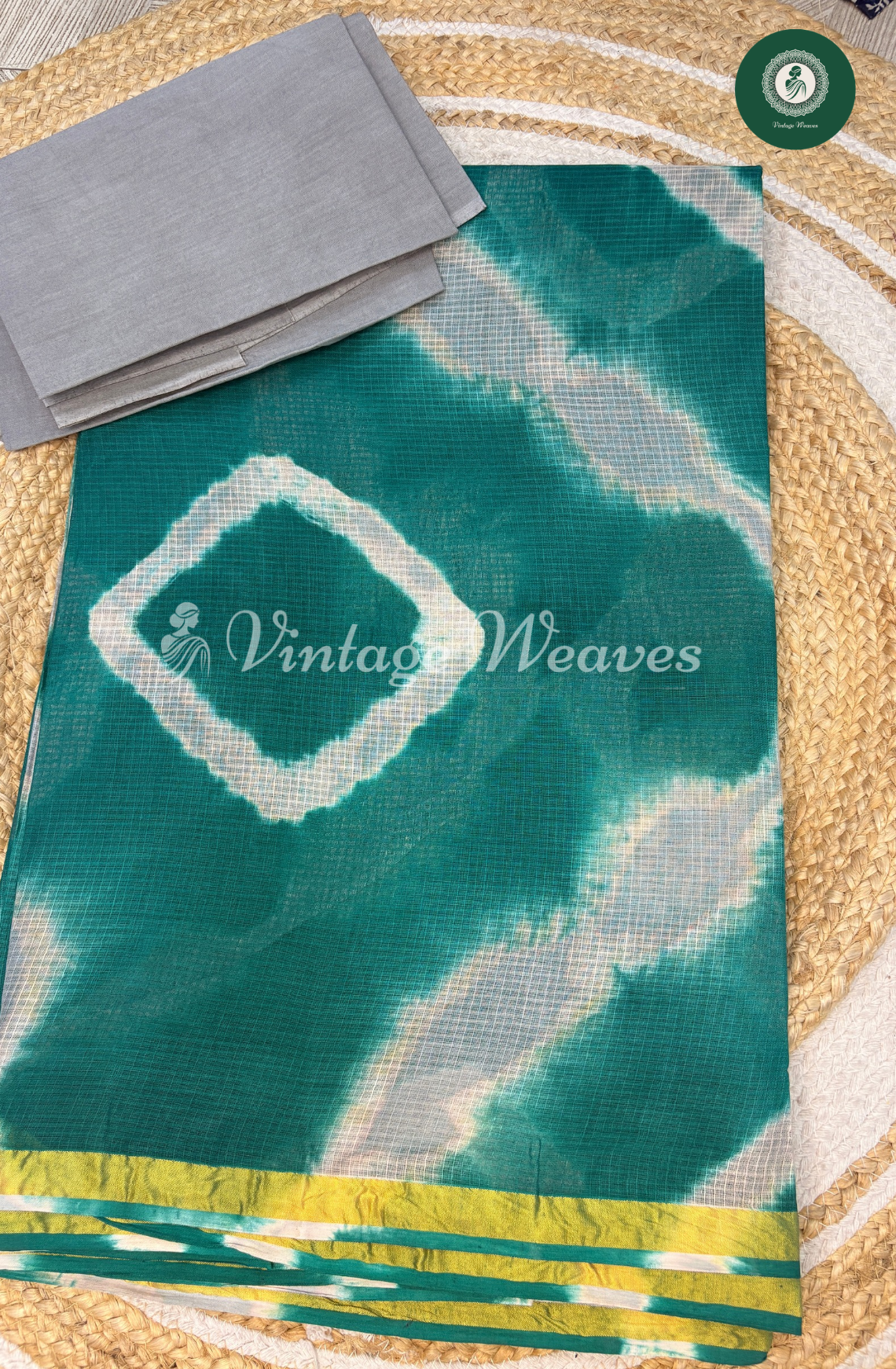 Shibori Printed Cotton Saree-SeaGreen