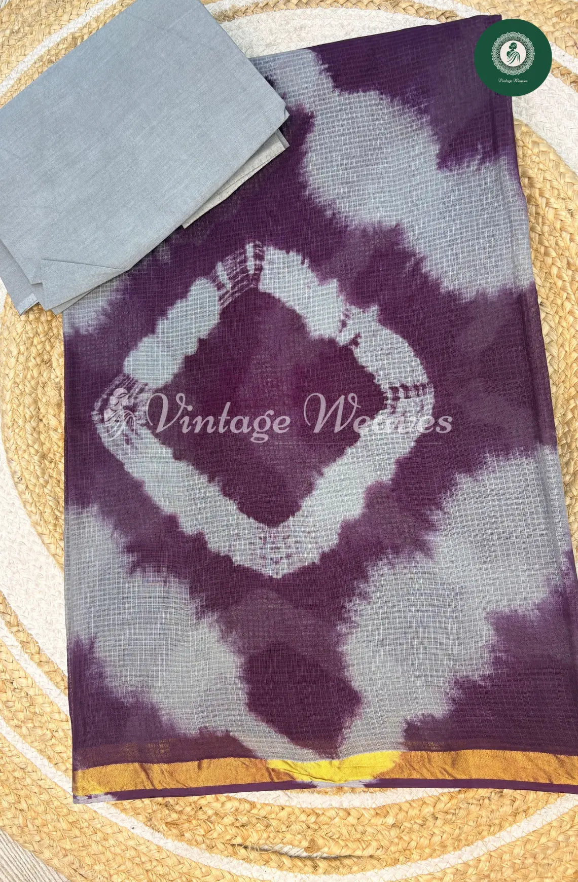 Shibori Printed Cotton Saree-Wine